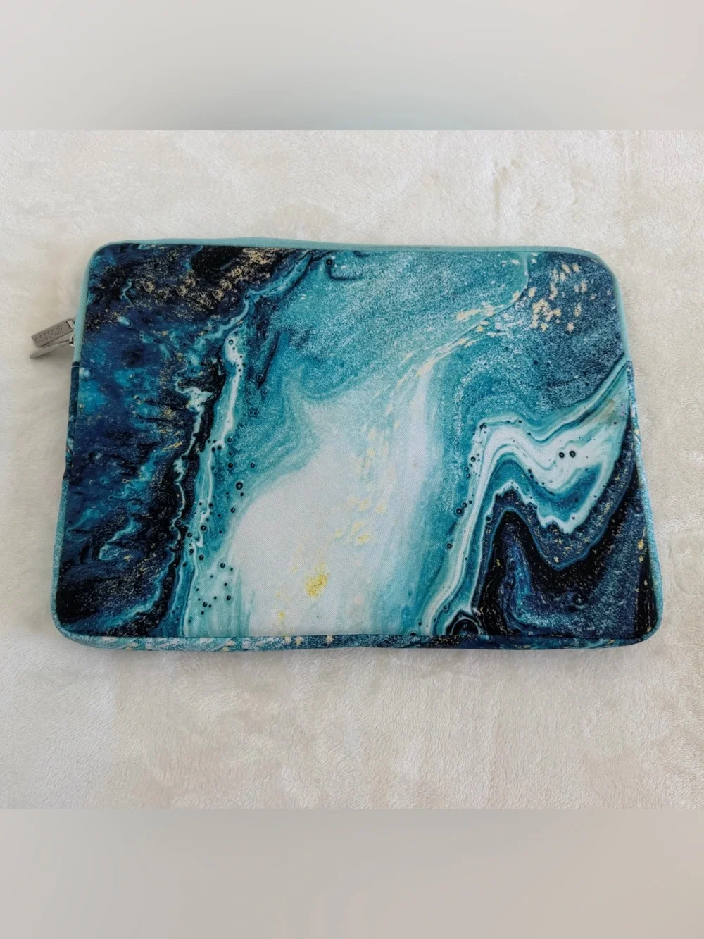 MOSISO Marbled Teal Padded Laptop Sleeve w/ Outside Zipper Pocket -New Condition